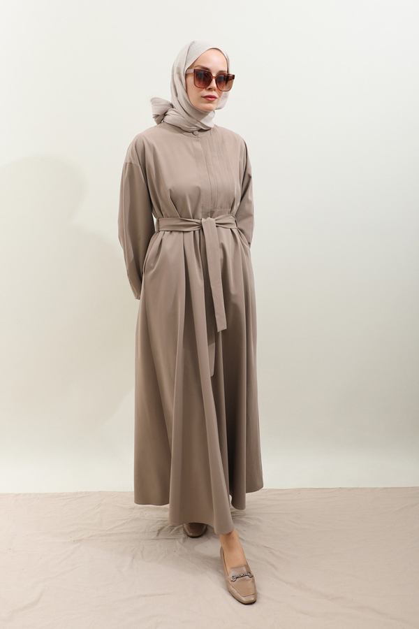 Asimetrik Nervür Detaylı Elbise Vizon - 13