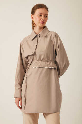 Asimetrik Poplin Gömlek Açık Camel - 3