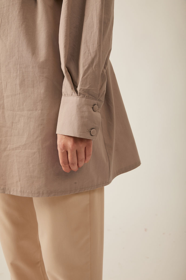 Asimetrik Poplin Gömlek Açık Camel - 6