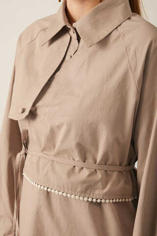 Asimetrik Poplin Gömlek Açık Camel - 7