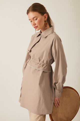 Asimetrik Poplin Gömlek Açık Camel - 10