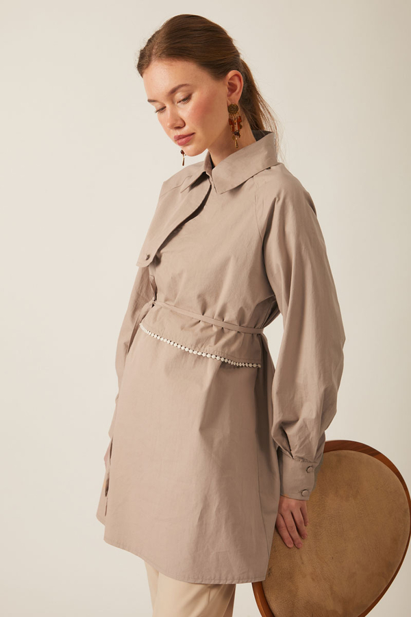 Asimetrik Poplin Gömlek Açık Camel - 10