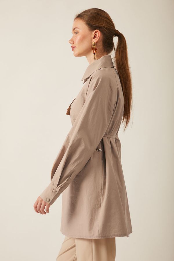 Asimetrik Poplin Gömlek Açık Camel - 4