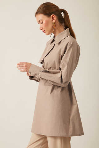 Asimetrik Poplin Gömlek Açık Camel - 5