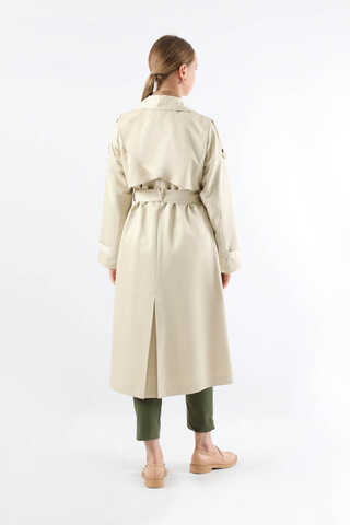 Asimetrik Rüzgarlıklı Düğmeli Trençkot Ekru - 6