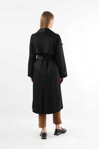 Asimetrik Rüzgarlıklı Düğmeli Trençkot Siyah - 6