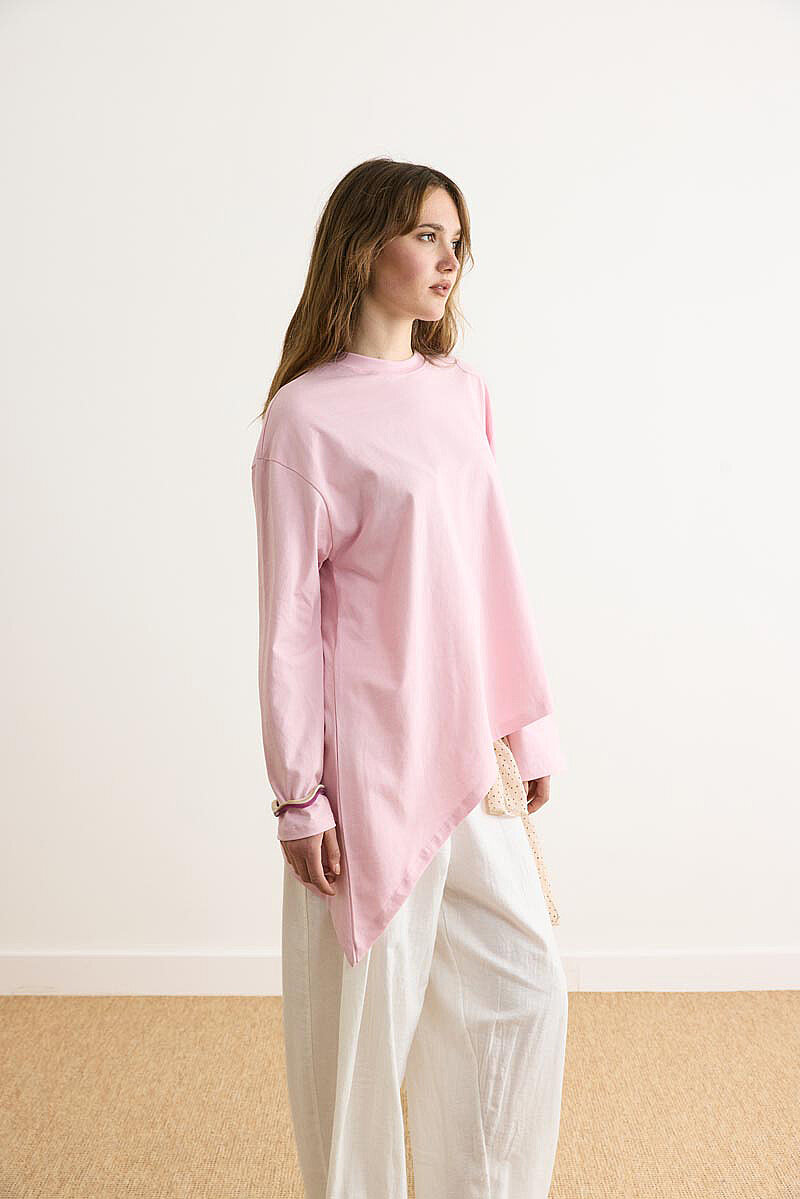 Asimetrik Tişört Toz Pembe - 3