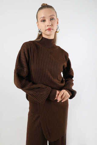 Asimetrik Triko Takım Kahve - 4