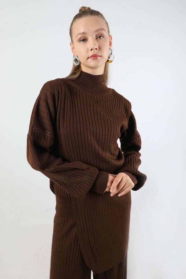 Asimetrik Triko Takım Kahve - 4