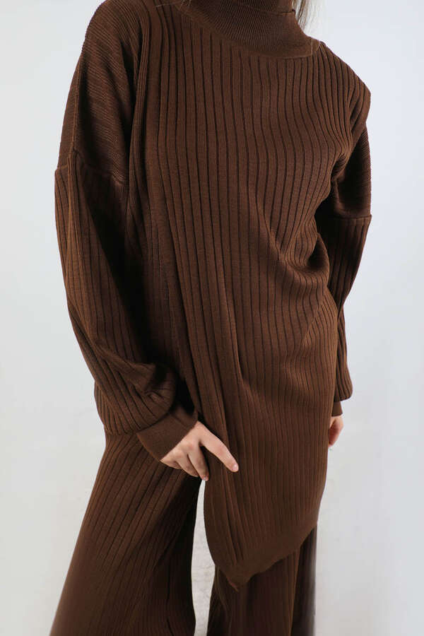 Asimetrik Triko Takım Kahve - 2