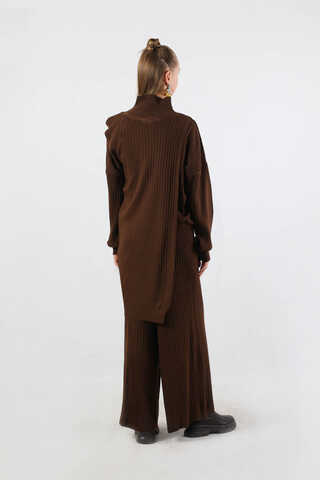 Asimetrik Triko Takım Kahve - 6
