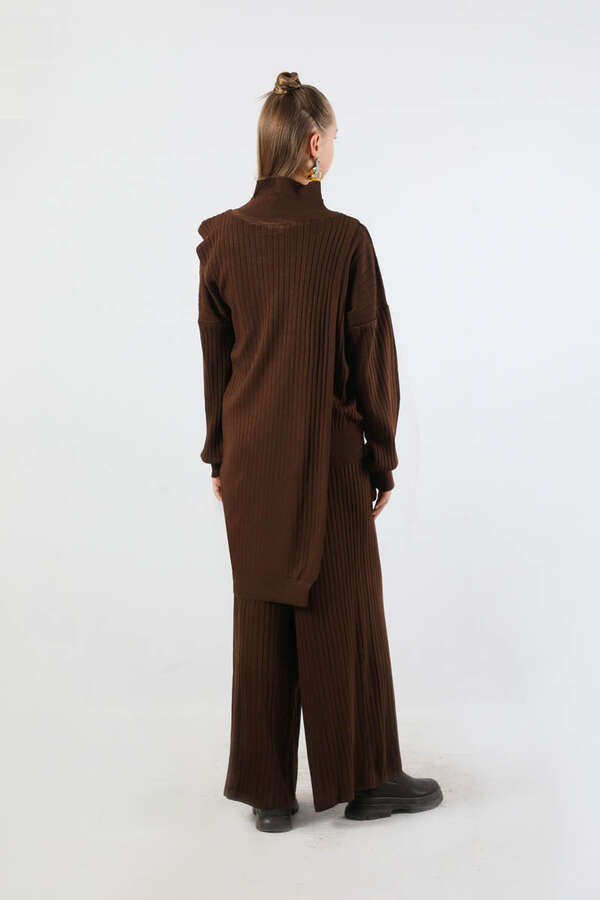 Asimetrik Triko Takım Kahve - 6