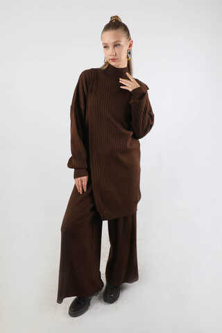 Asimetrik Triko Takım Kahve - 3