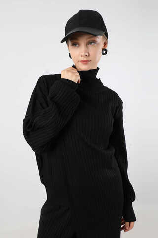 Asimetrik Triko Takım Siyah - 4