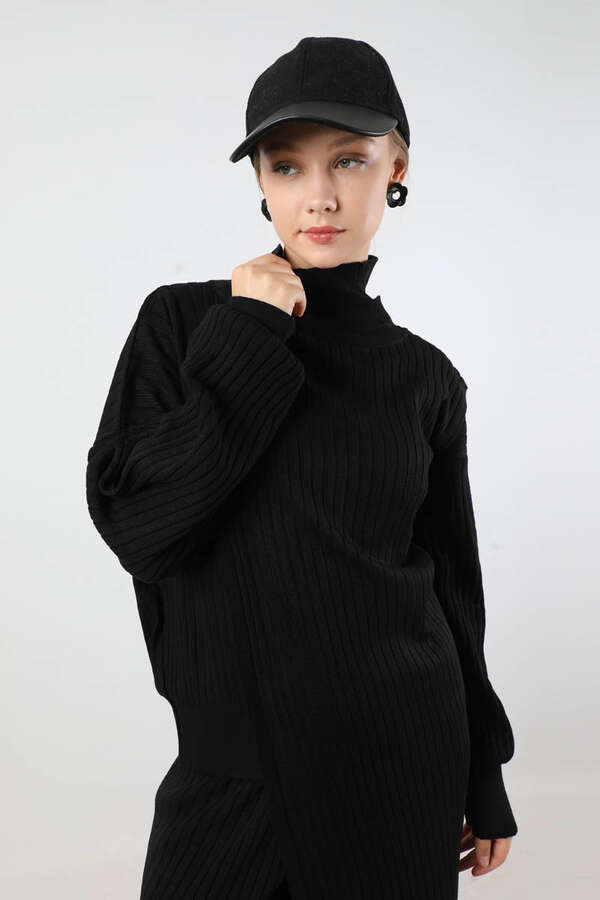 Asimetrik Triko Takım Siyah - 4