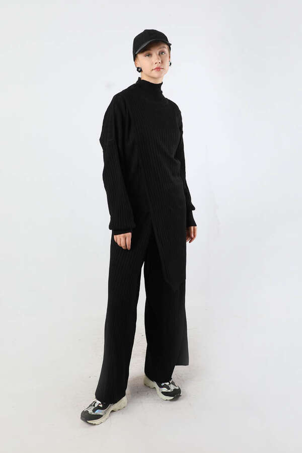 Asimetrik Triko Takım Siyah - 1