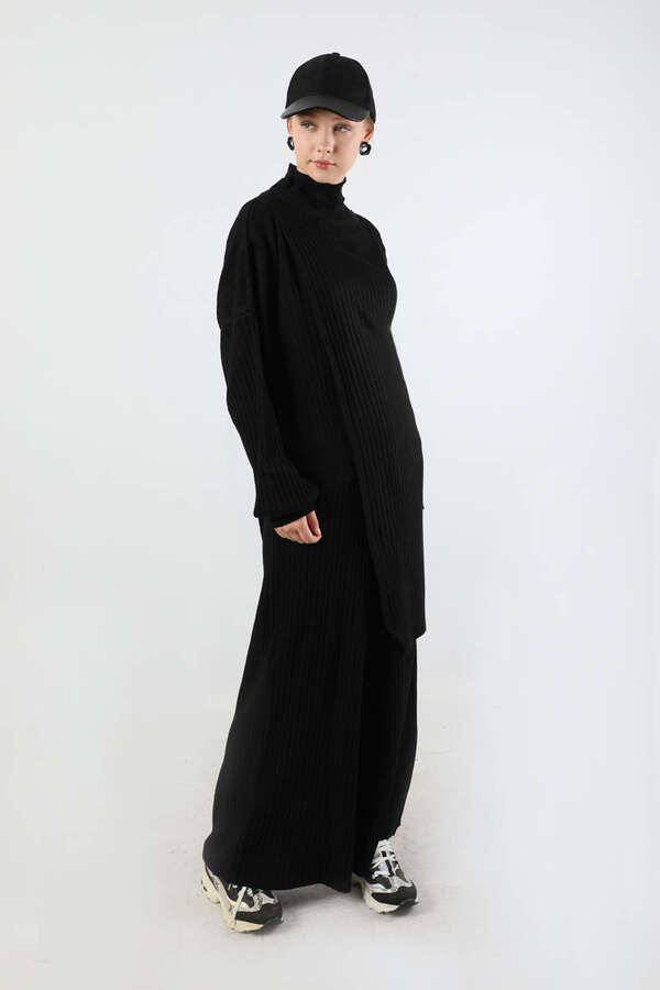 Asimetrik Triko Takım Siyah - 3