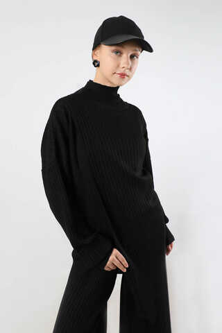 Asimetrik Triko Takım Siyah - 2