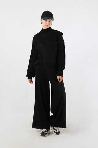 Asimetrik Triko Takım Siyah - 5