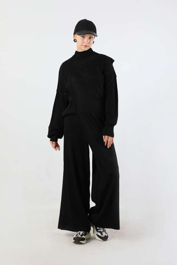 Asimetrik Triko Takım Siyah - 5