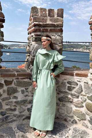 Asimetrik Volanlı Elbise Mint - 6