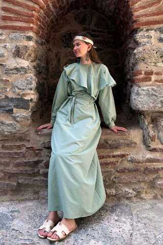 Asimetrik Volanlı Elbise Mint - 7