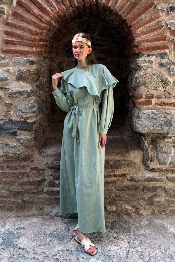 Asimetrik Volanlı Elbise Mint - 9