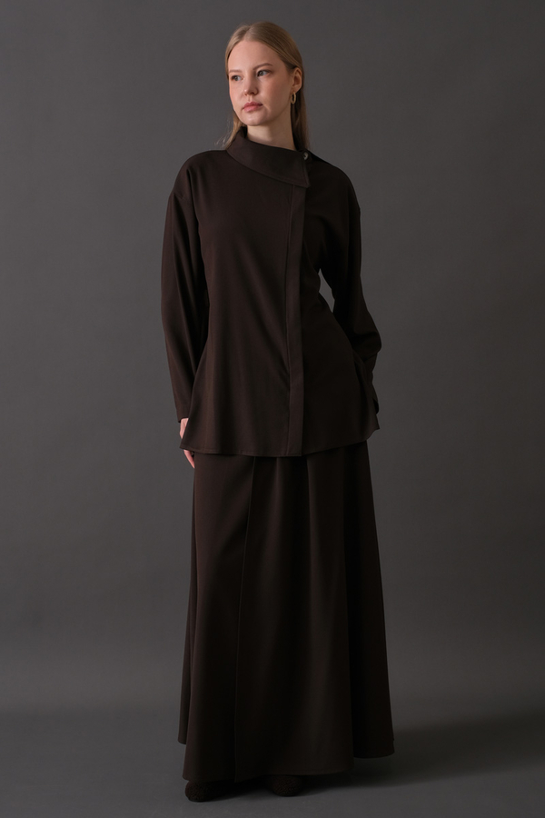 Asimetrik Yaka Gömlek Acı Kahve - 7