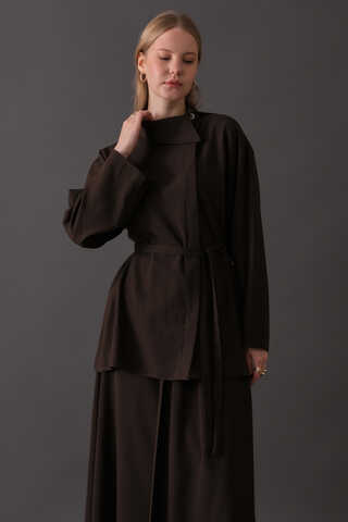 Asimetrik Yaka Gömlek Acı Kahve - 8