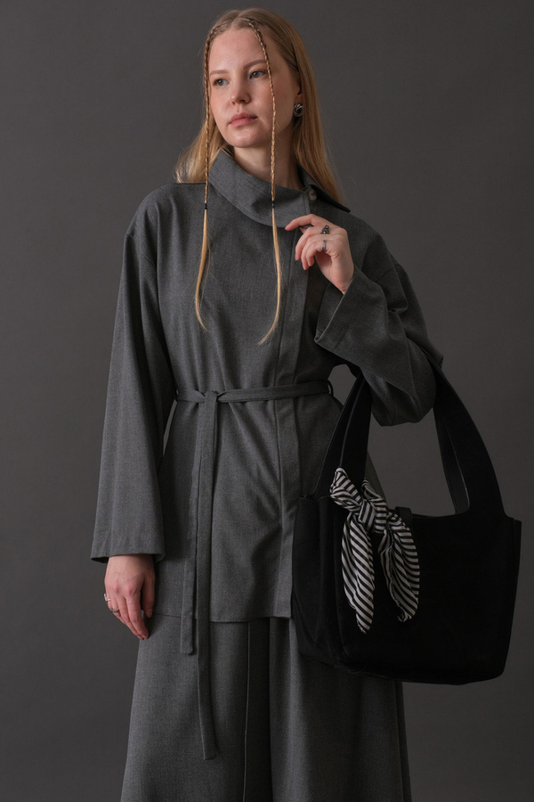 Asimetrik Yaka Gömlek Gri - 10