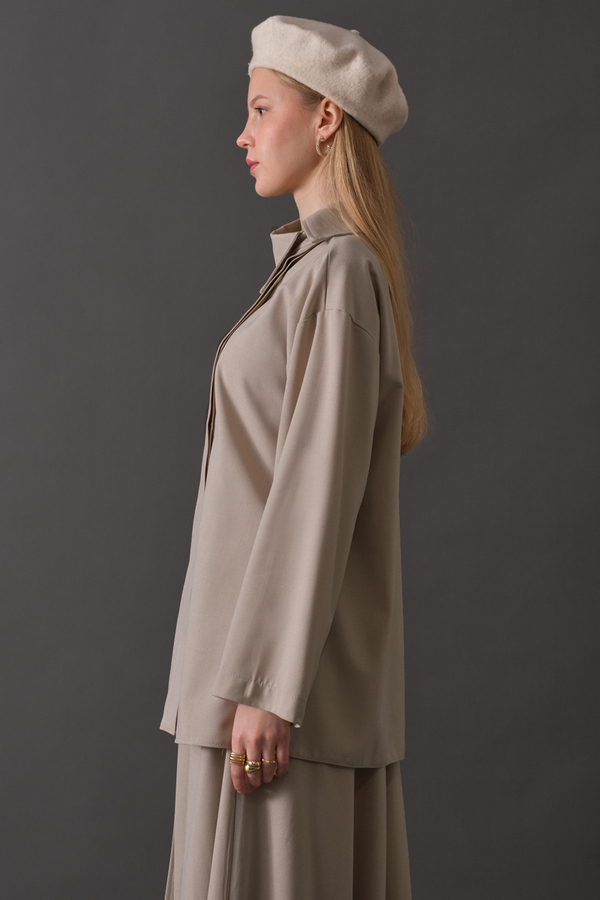 Asimetrik Yaka Gömlek Koyu Taş - 4