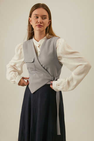 Asimetrik Yelek Gri - 7