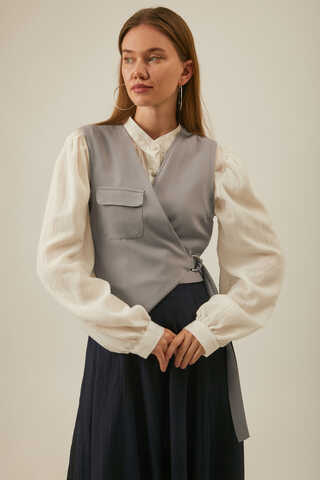 Asimetrik Yelek Gri - 4