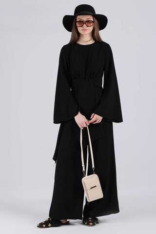 Asymmetric Belted Tunic Suit Black - 1