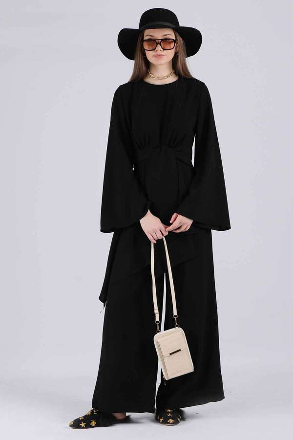 Asymmetric Belted Tunic Suit Black - 1