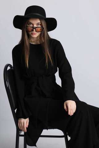 Asymmetric Belted Tunic Suit Black - 2