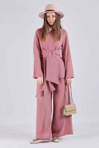 Asymmetric Belted Tunic Suit Dried Rose - 1