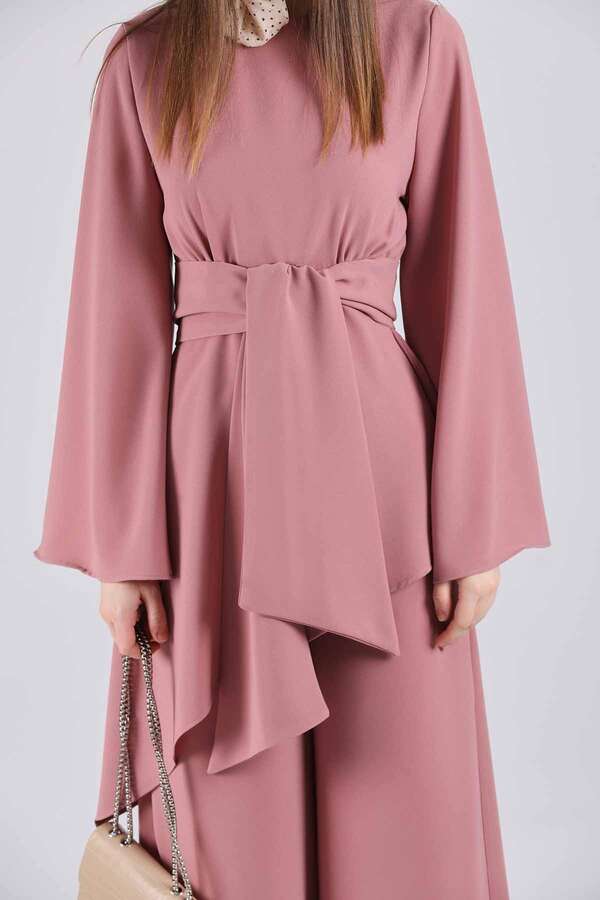Asymmetric Belted Tunic Suit Dried Rose - 2