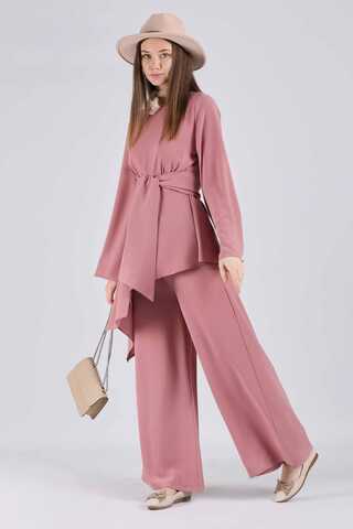 Asymmetric Belted Tunic Suit Dried Rose - 3