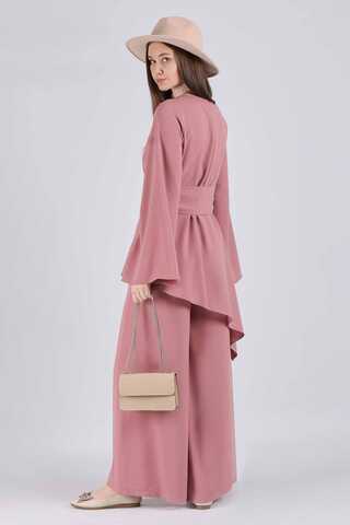 Asymmetric Belted Tunic Suit Dried Rose - 5