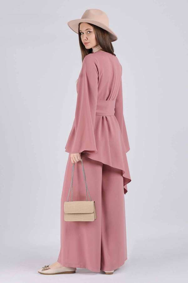 Asymmetric Belted Tunic Suit Dried Rose - 5