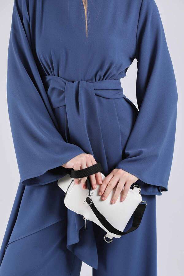 Asymmetric Belted Tunic Suit İndigo - 2