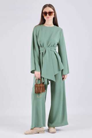 Asymmetric Belted Tunic Suit Mint - 1