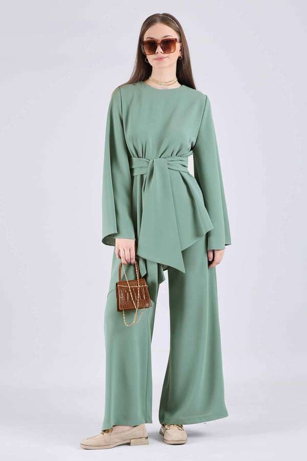 Asymmetric Belted Tunic Suit Mint 