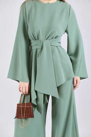 Asymmetric Belted Tunic Suit Mint - 2