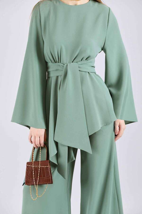 Asymmetric Belted Tunic Suit Mint - 2