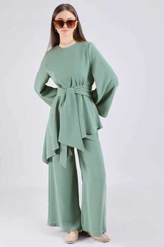 Asymmetric Belted Tunic Suit Mint - 3