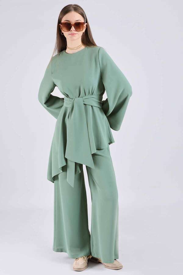 Asymmetric Belted Tunic Suit Mint - 3