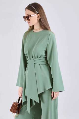 Asymmetric Belted Tunic Suit Mint - 4