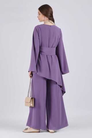 Asymmetric Belted Tunic Suit Purple - 5